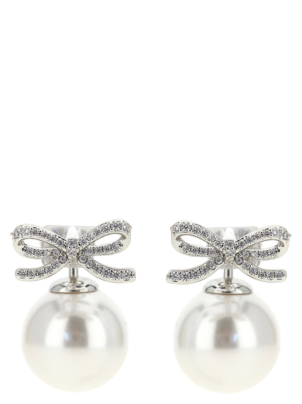 Self-Portrait Crystal Bow Pearl Back Earrings