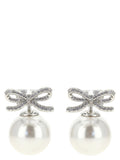 Self-Portrait Crystal Bow Pearl Back Earrings