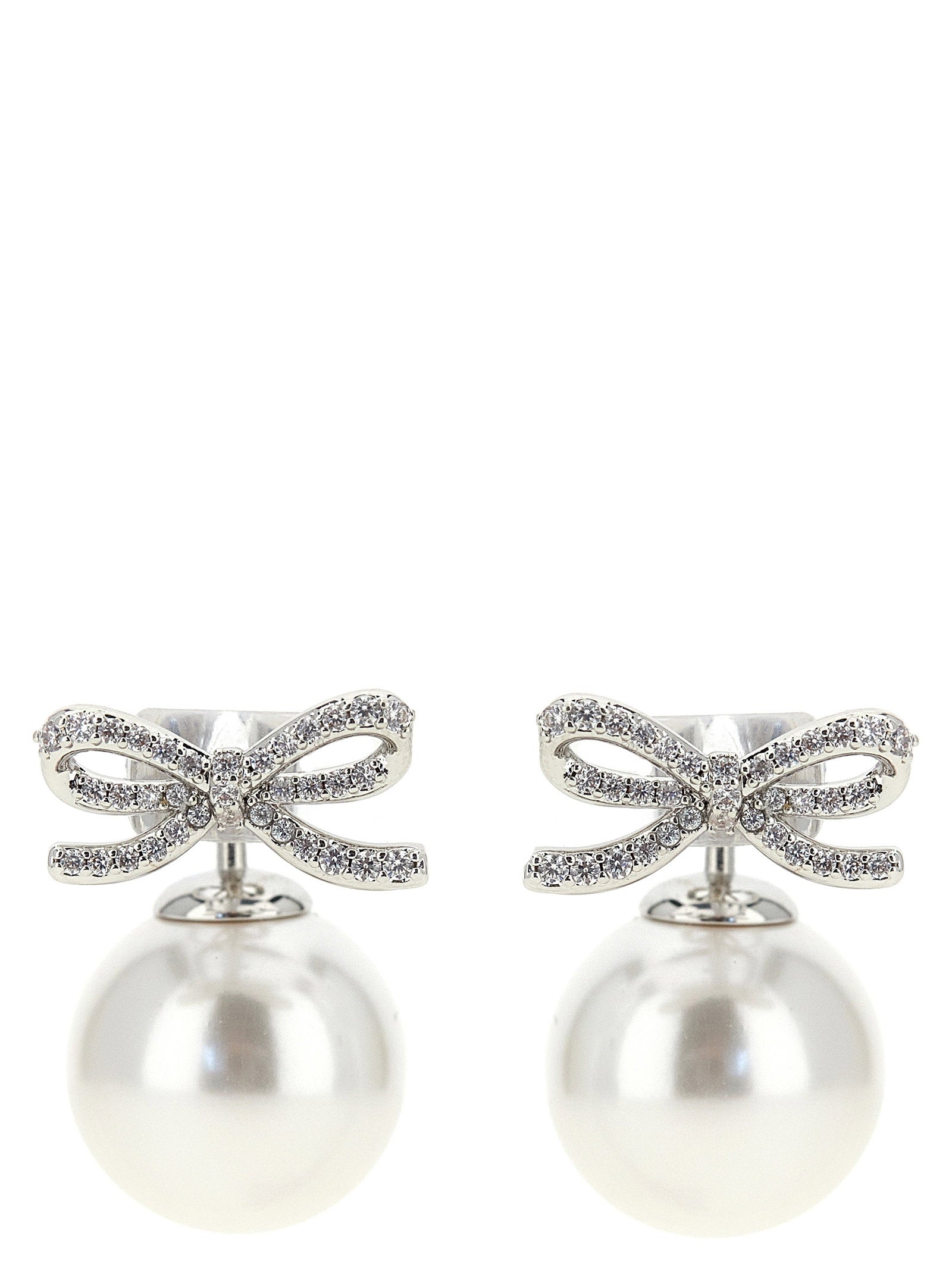 Self-Portrait Crystal Bow Pearl Back Earrings