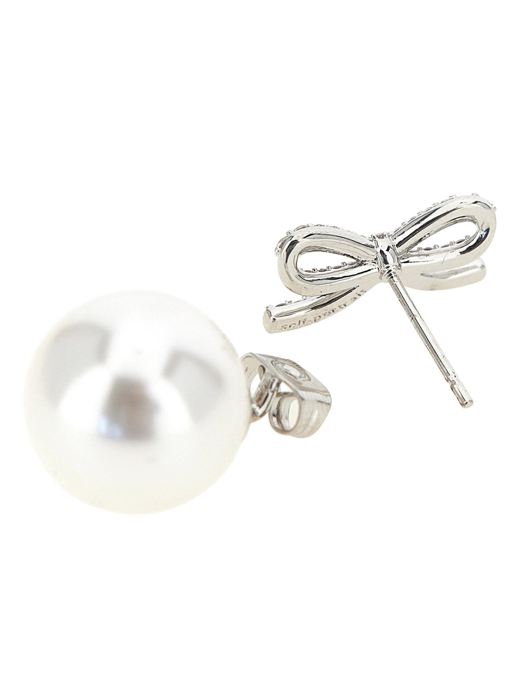 Self-Portrait Crystal Bow Pearl Back Earrings
