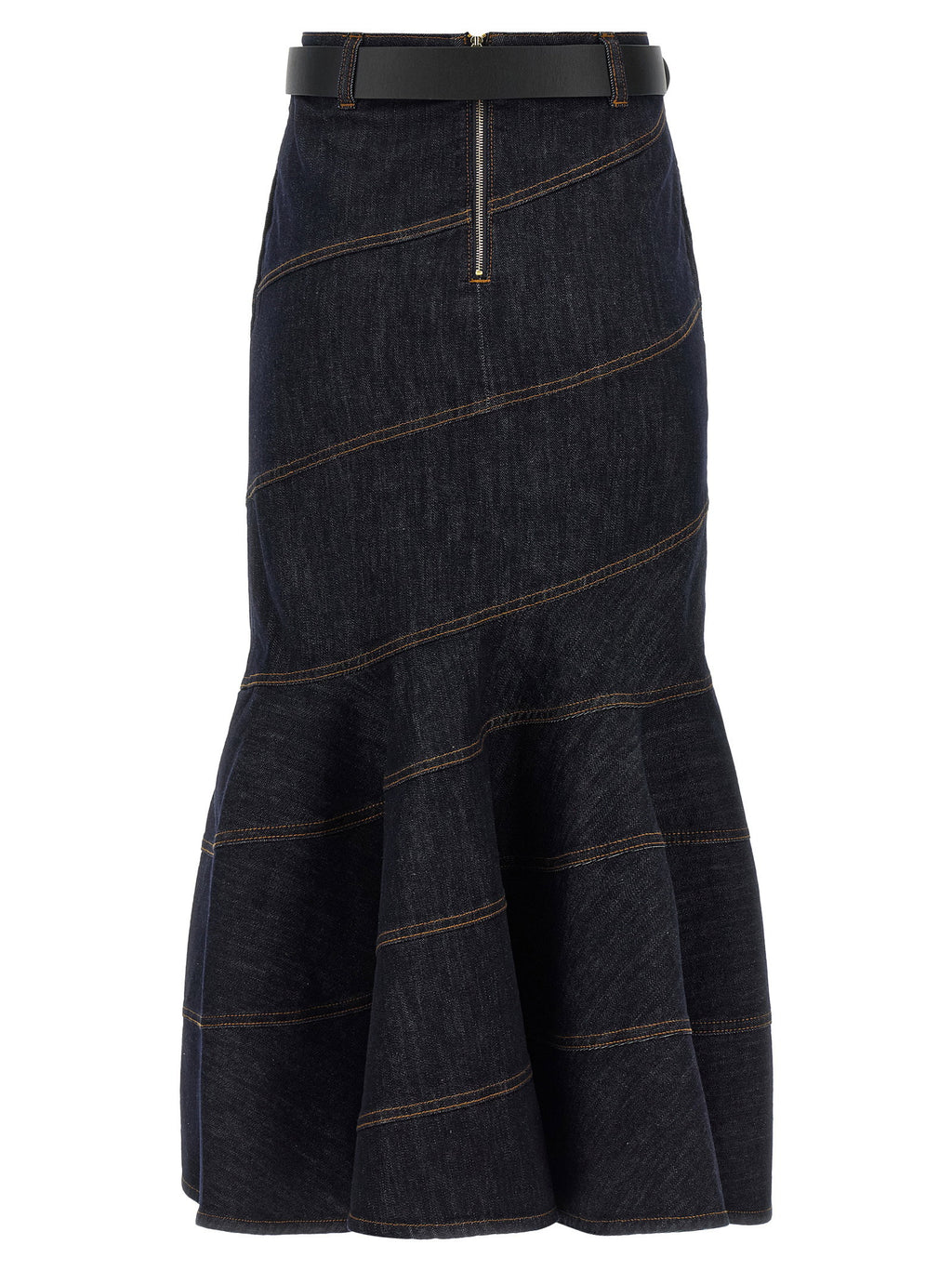 Self-Portrait Indigo Denim Belted Midi Skirt