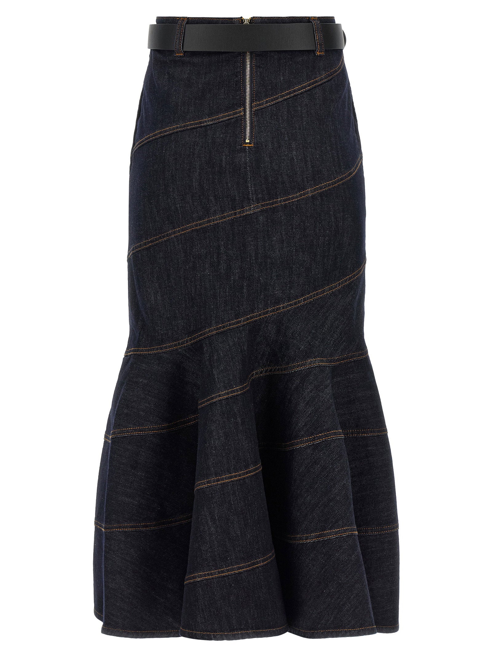 Self-Portrait Indigo Denim Belted Midi Skirt