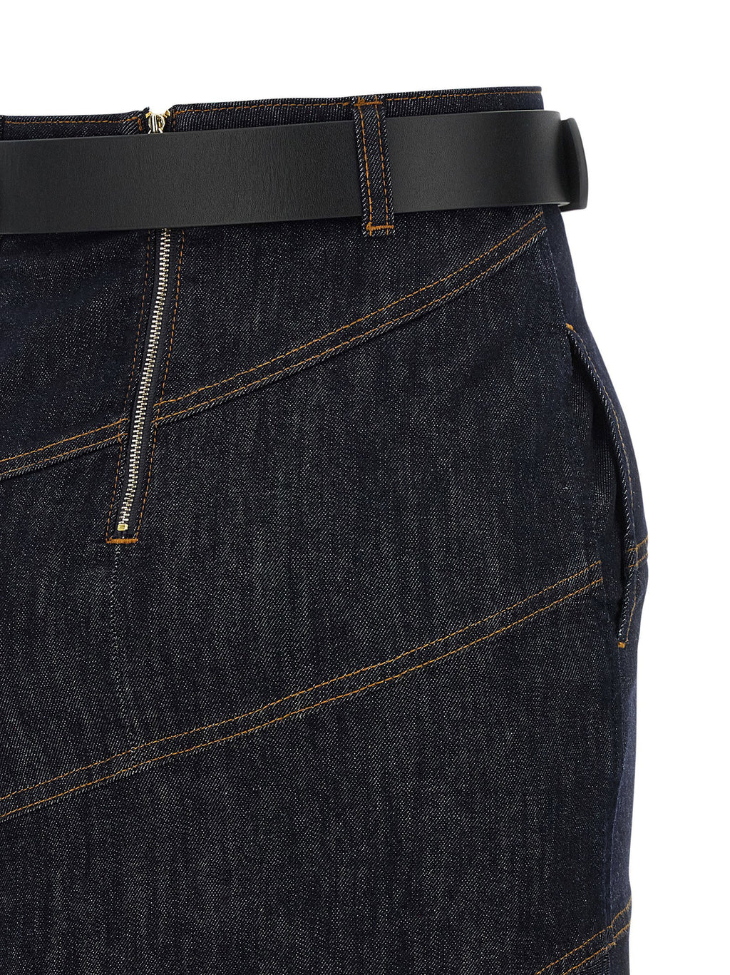 Self-Portrait Indigo Denim Belted Midi Skirt