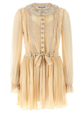 Self-Portrait Tan Pleated Georgette Mini Dress