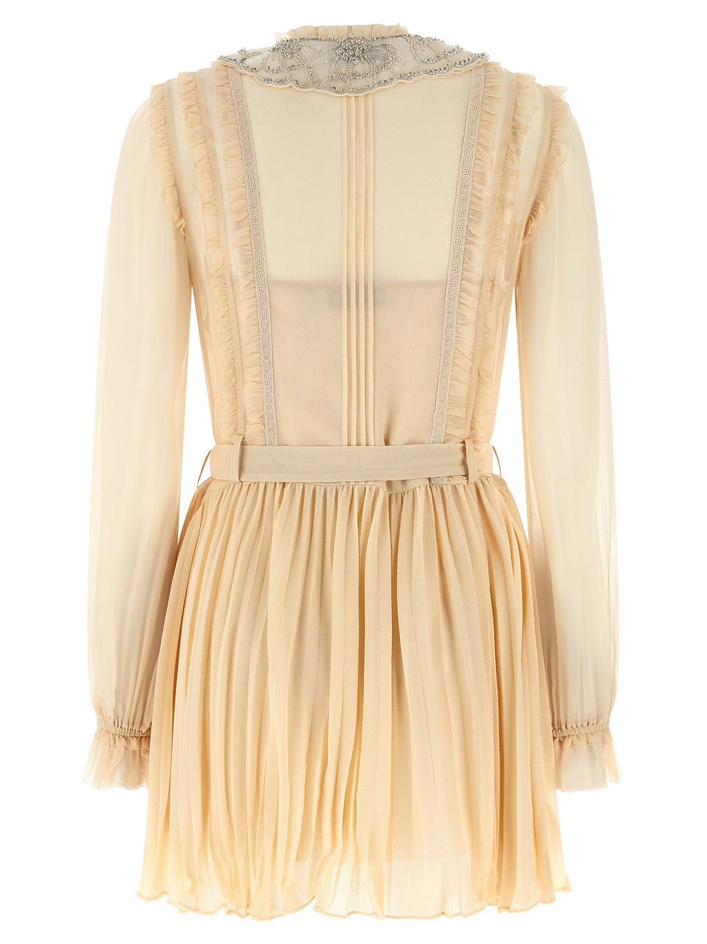 Self-Portrait Tan Pleated Georgette Mini Dress