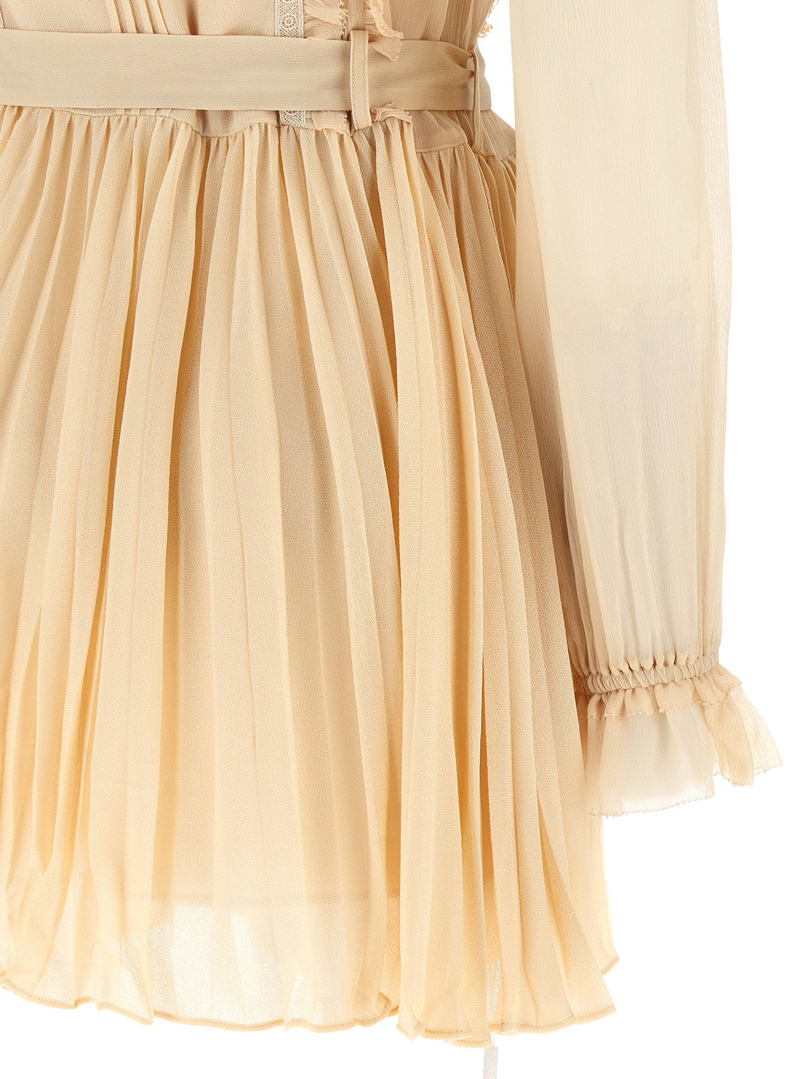 Self-Portrait Tan Pleated Georgette Mini Dress