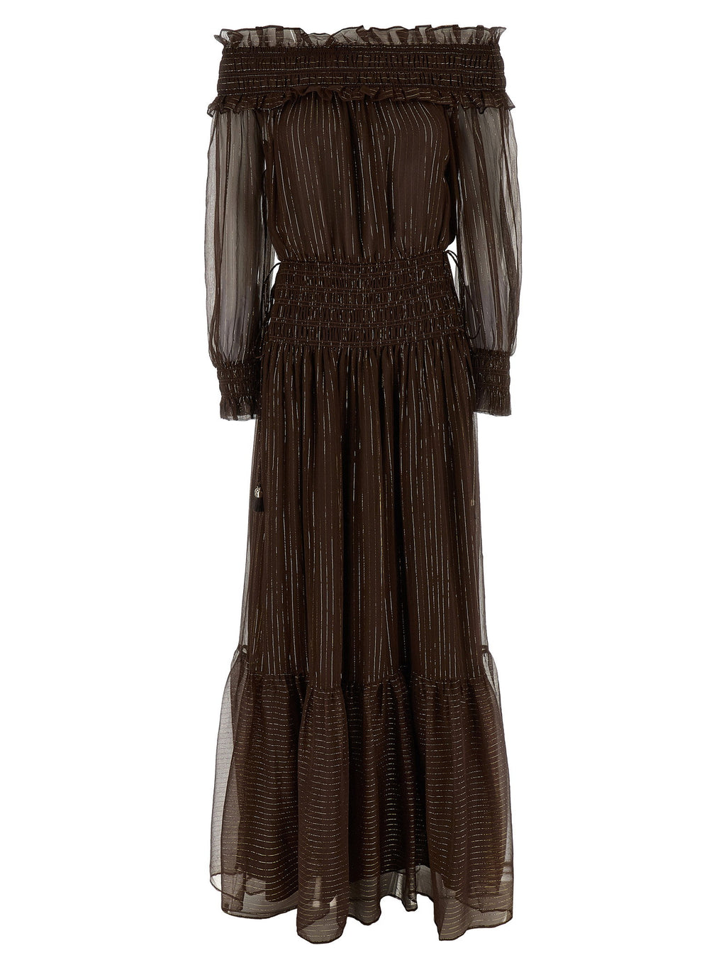 Self-Portrait Brown Georgette Off Shoulder Maxi Dress