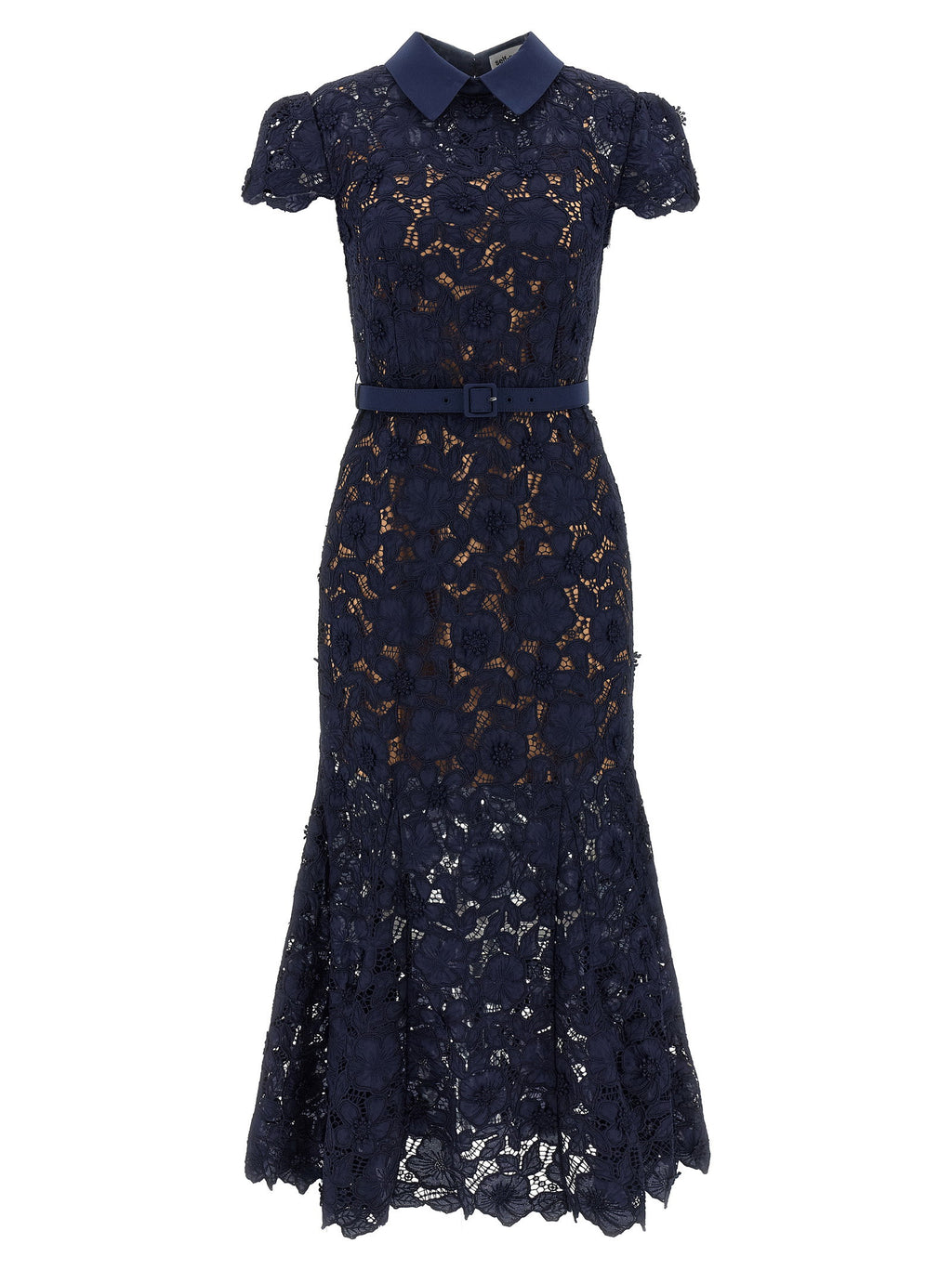 Self-Portrait Navy Guipure Lace Midi Dress