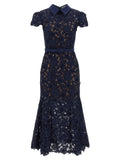 Self-Portrait Navy Guipure Lace Midi Dress