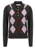 Self-Portrait Grey Argyle Lightweight Sweater