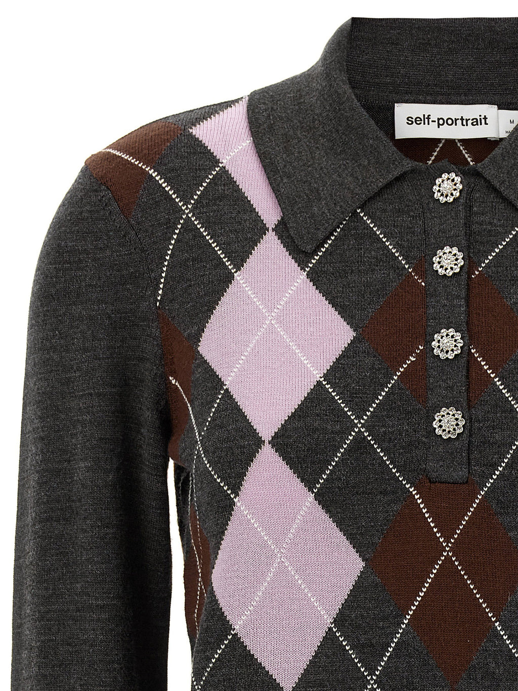 Self-Portrait Grey Argyle Lightweight Sweater