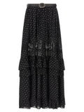 Self-Portrait Black And Gold Chiffon Lace Maxi Skirt