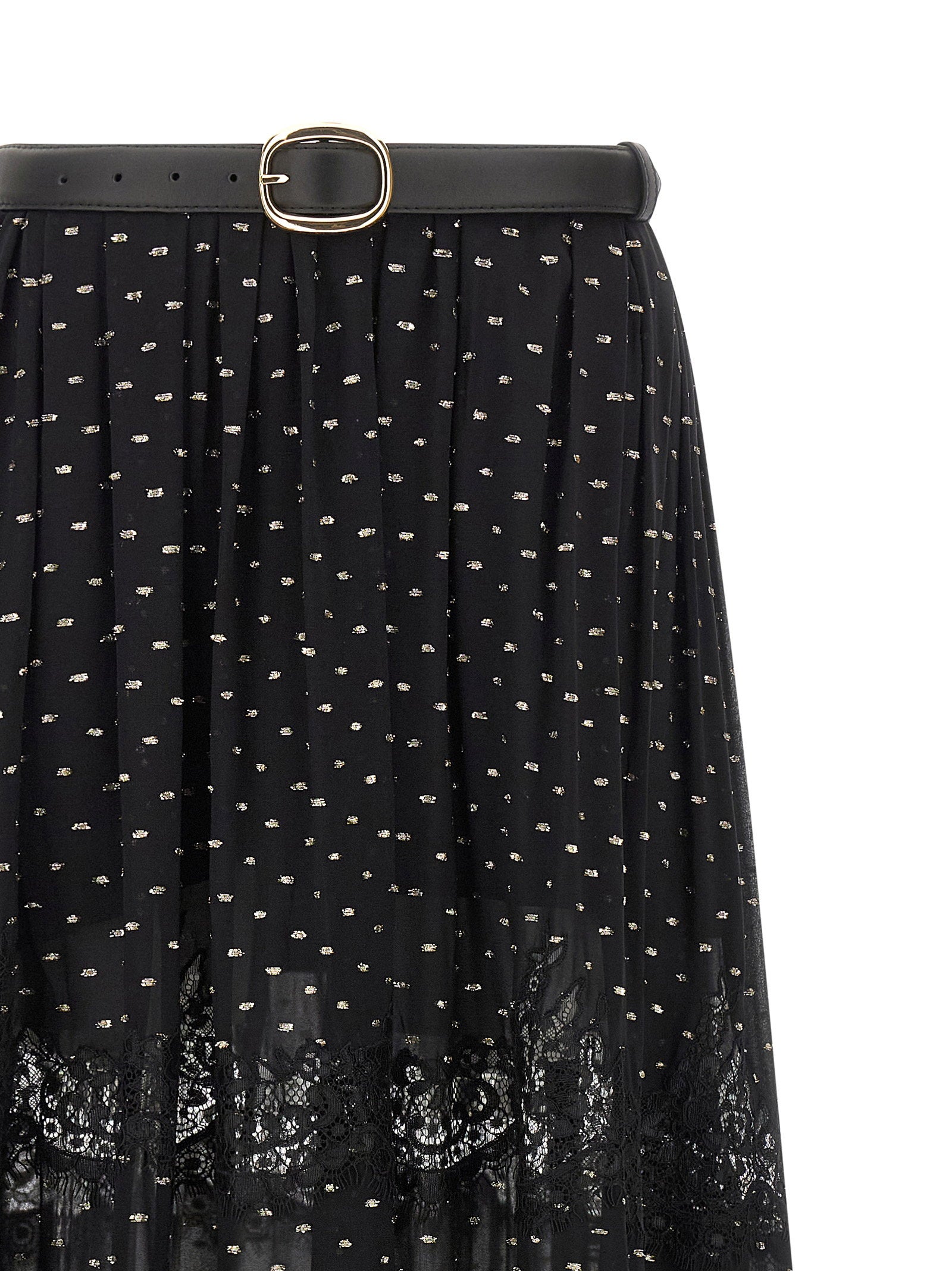 Self-Portrait Black And Gold Chiffon Lace Maxi Skirt