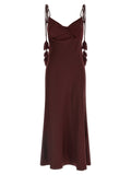 Self-Portrait Burgundy Satin Flower Midi Dress