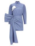 Self-Portrait Blue Cotton Tie Side Mini Dress