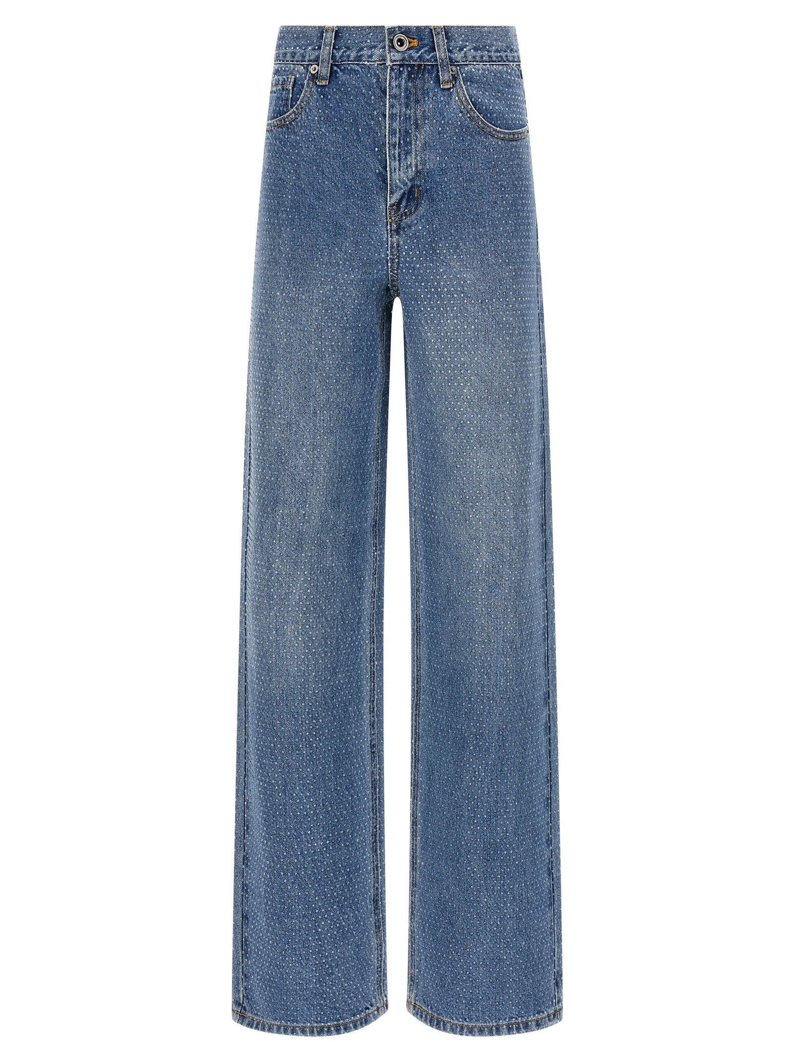 Self-Portrait Rhinestone Denim Straight Leg Jeans