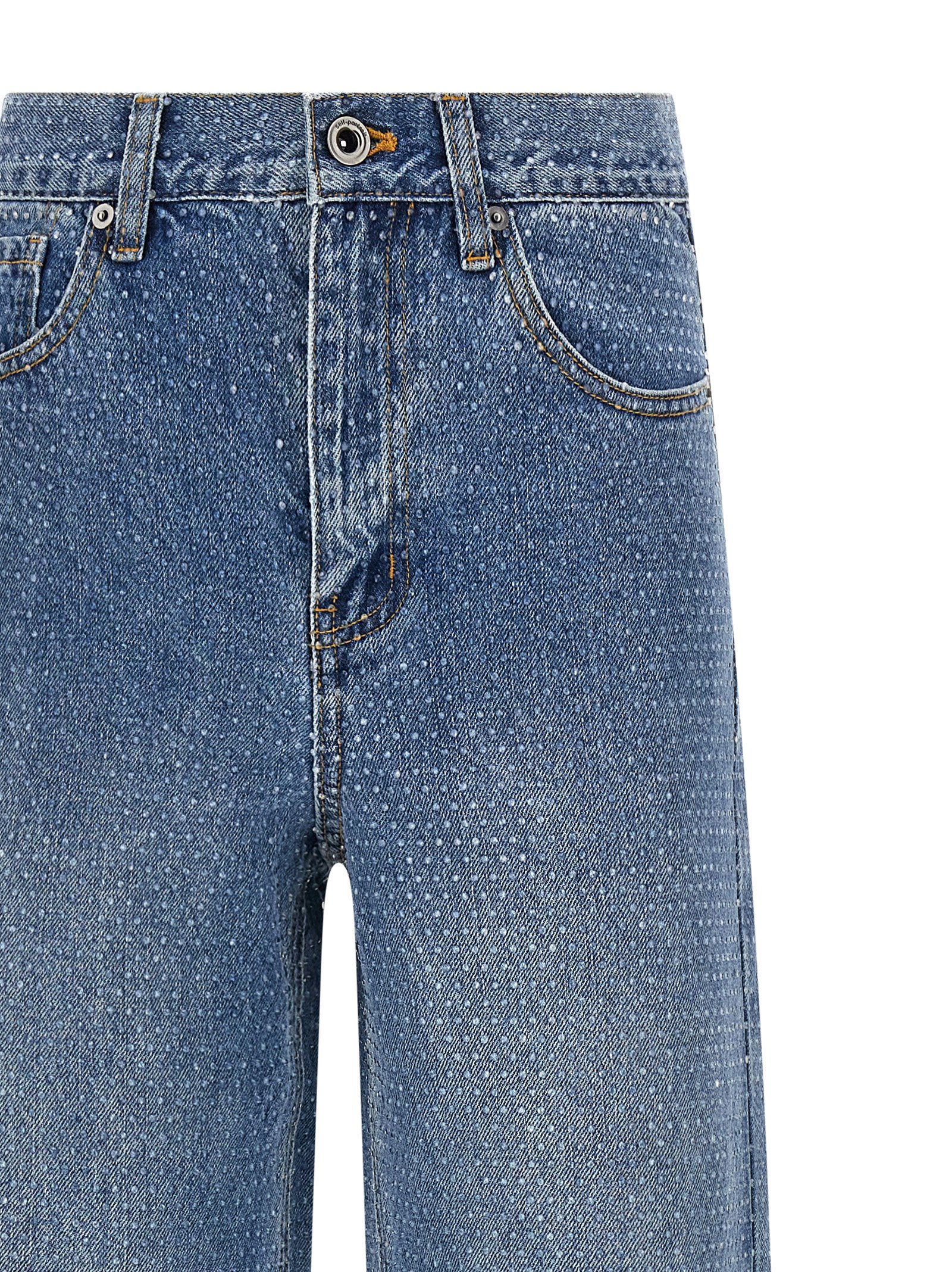 Self-Portrait Rhinestone Denim Straight Leg Jeans