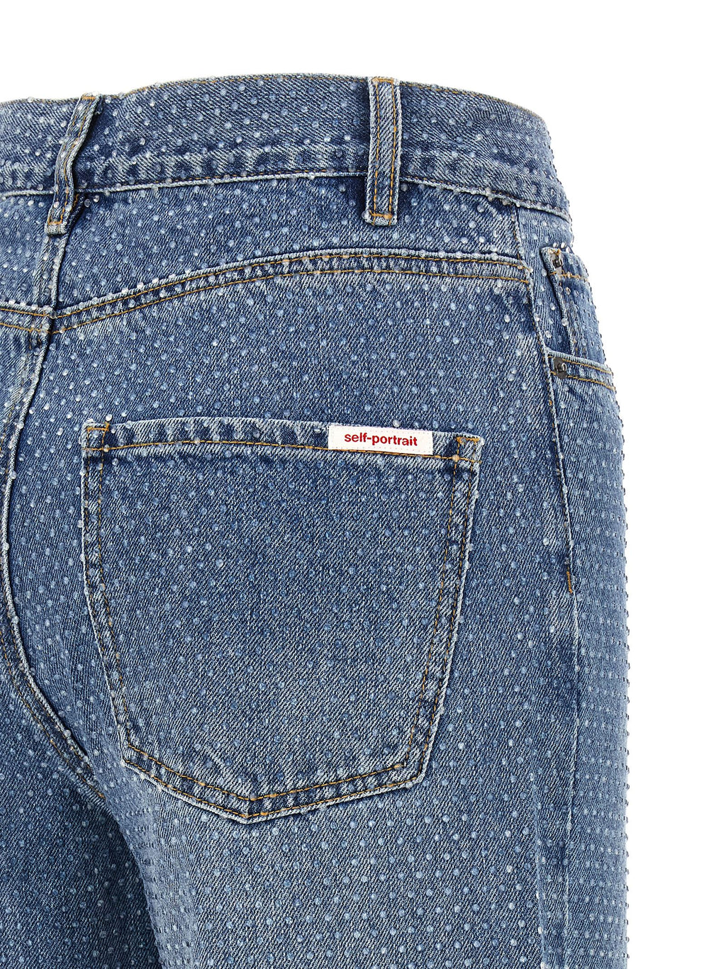 Self-Portrait Rhinestone Denim Straight Leg Jeans