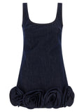 Self-Portrait Indigo Denim 3d Flower Mini Dress