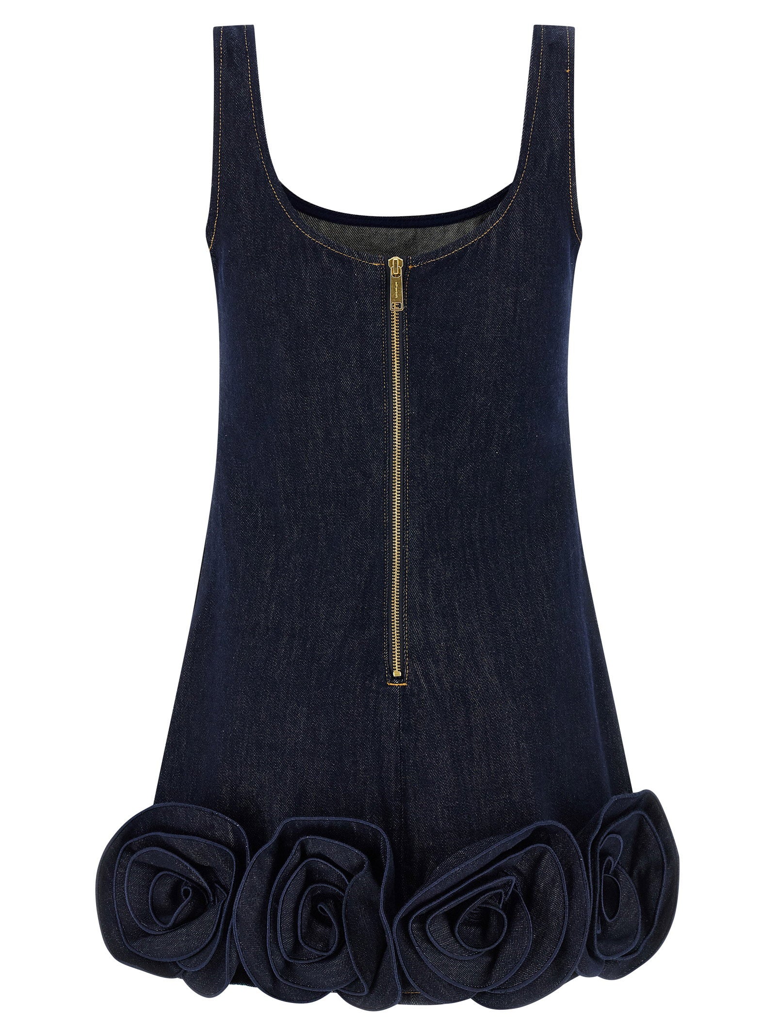 Self-Portrait Indigo Denim 3d Flower Mini Dress