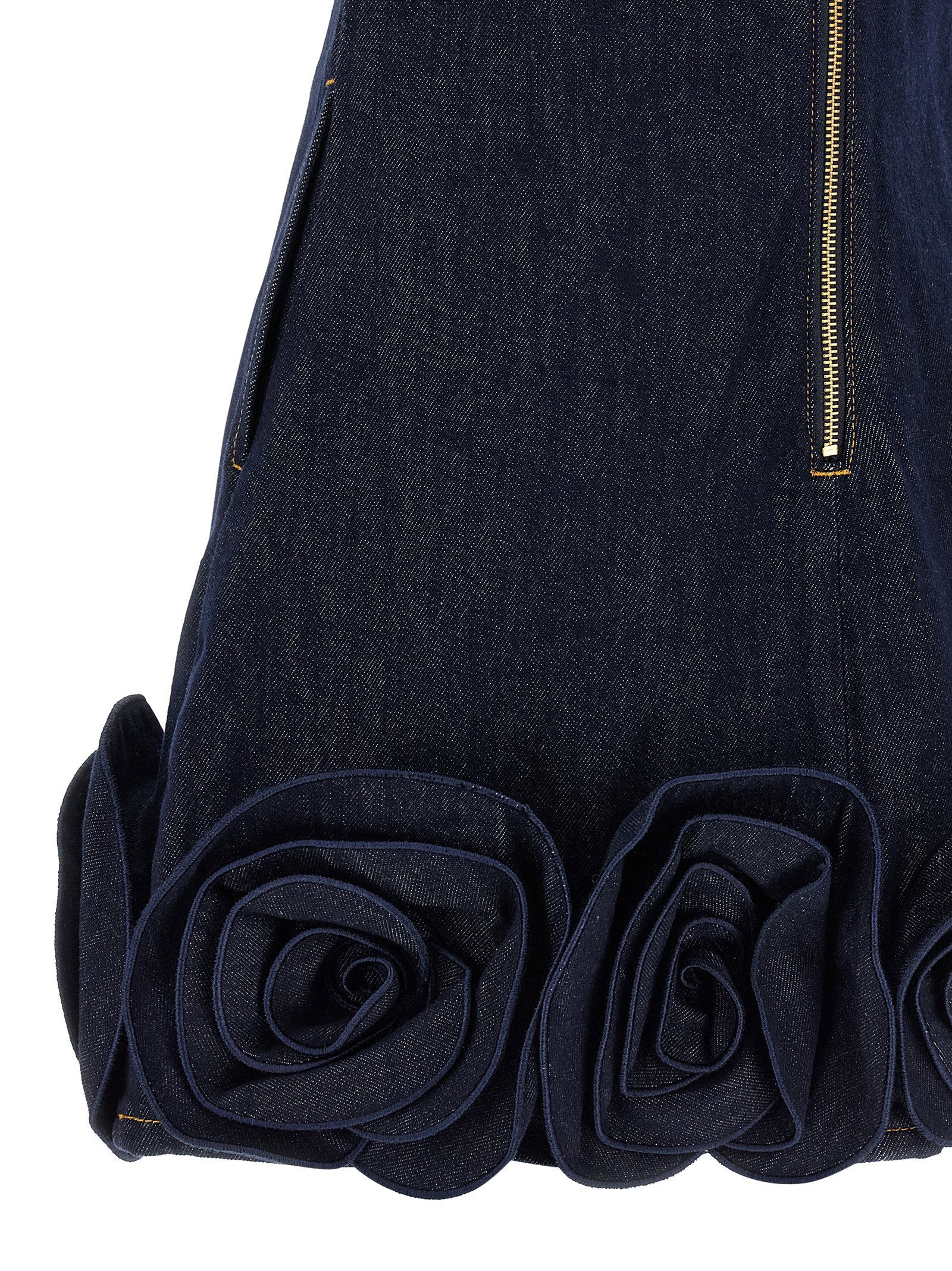 Self-Portrait Indigo Denim 3d Flower Mini Dress