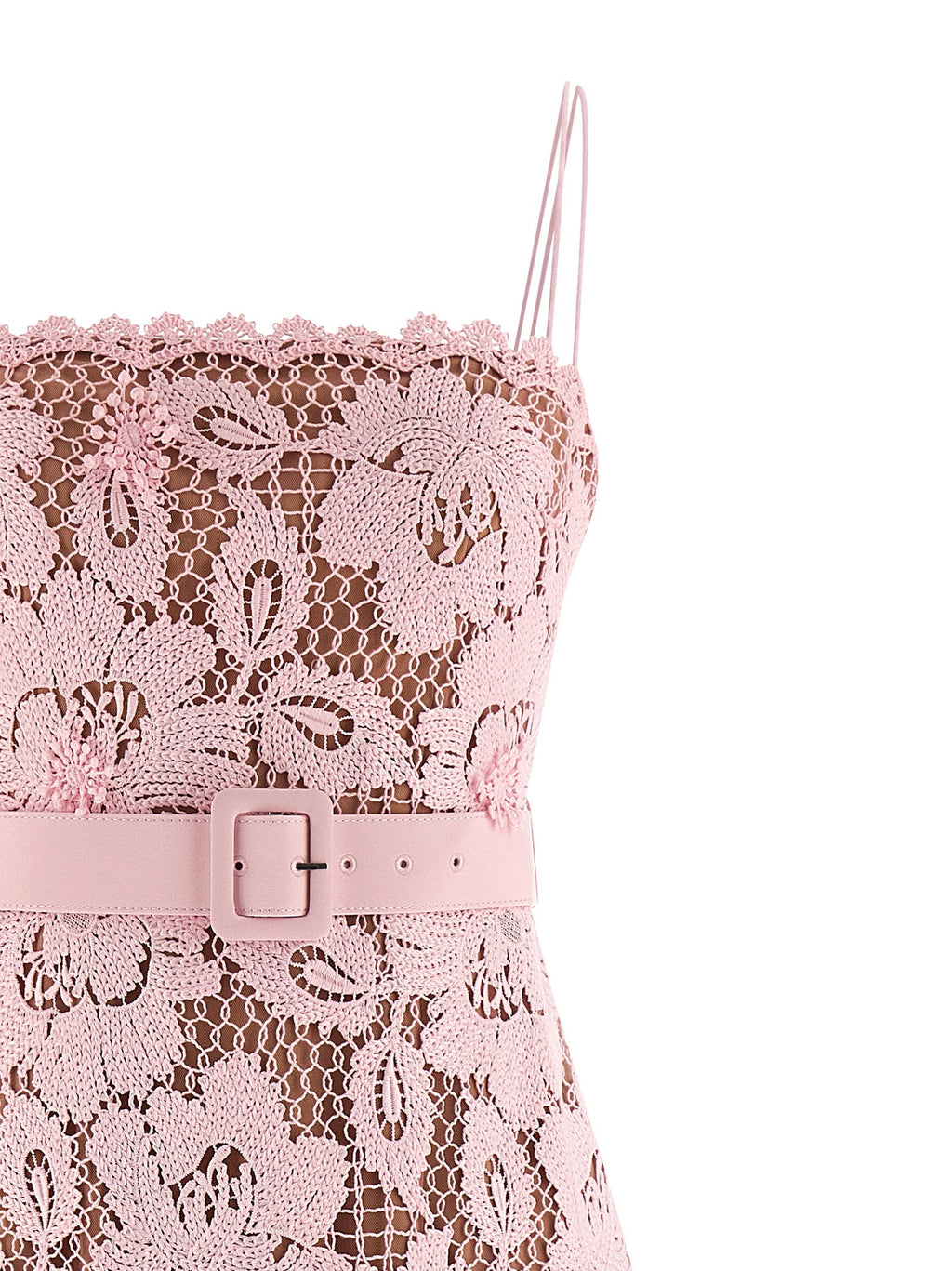 Self-Portrait Pink Crochet Lace Midi Dress