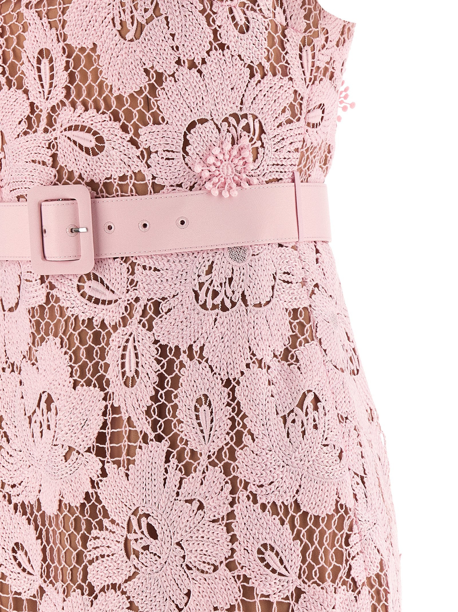 Self-Portrait Pink Crochet Lace Midi Dress
