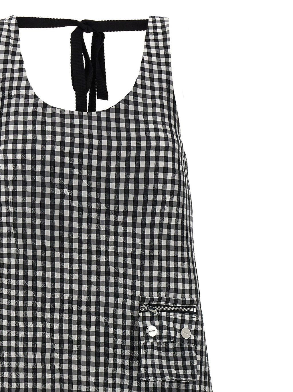 Ganni Crinkled Check Long Dress