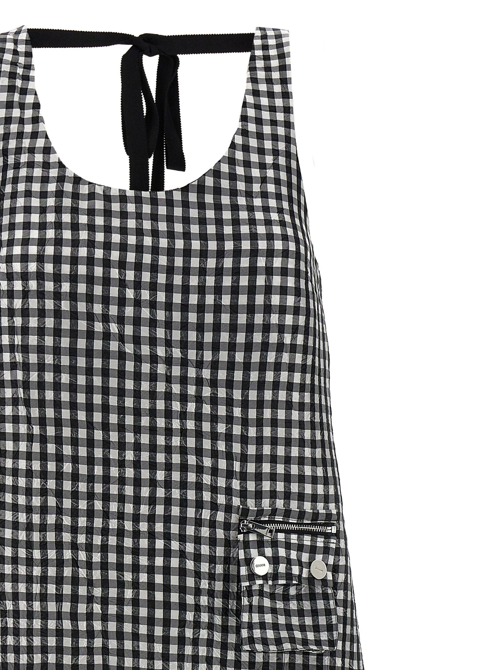 Ganni Crinkled Check Long Dress